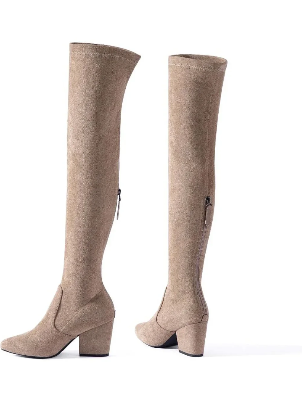 Women's Tan Suede Pointed Toe Flat Comfort Over the Knee Thigh High Boots